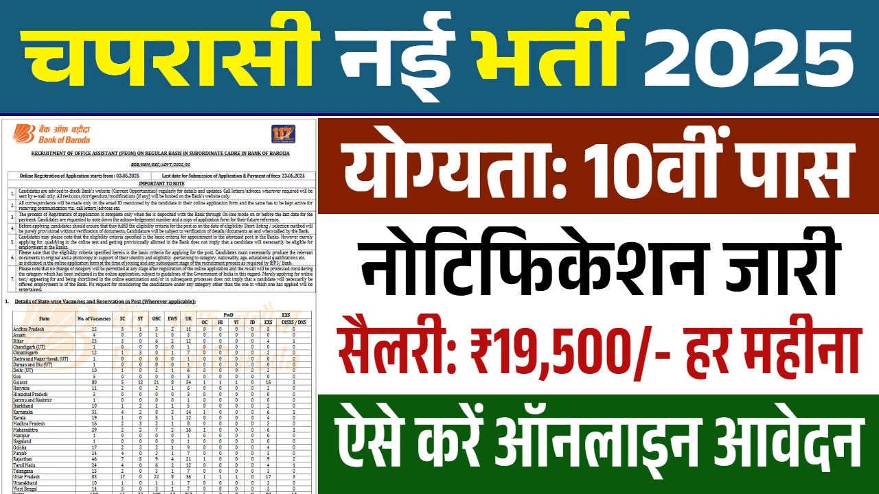 बैंक ऑफ़ बड़ौदा की चपरासी भर्ती 2025: 500 पदों के लिए आज ही करें आवेदन!