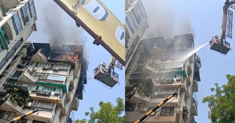 दिल्ली में अपार्टमेंट में आग, बच्चों और पिता की छलांग से हुई दर्दनाक मौत